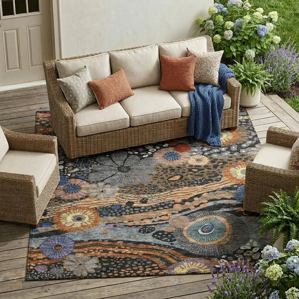 8' X 10' Black And Charcoal Floral Washable Indoor Outdoor Area Rug Homeroots Outdoor