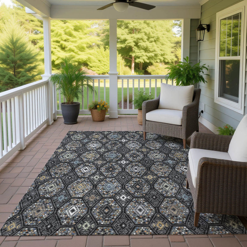 8' X 10' Black And Charcoal Geometric Washable Indoor Outdoor Area Rug Homeroots Outdoor