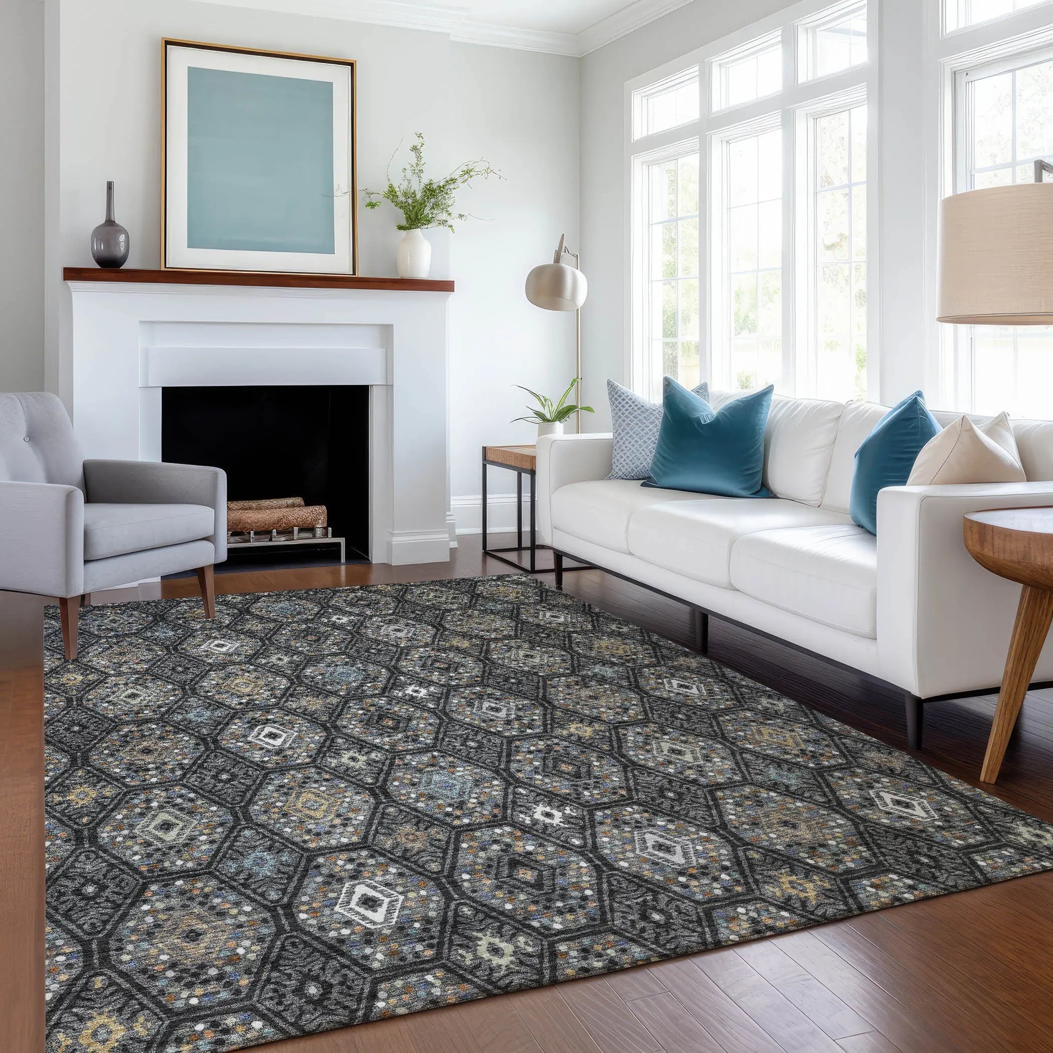 8' X 10' Black And Charcoal Geometric Washable Indoor Outdoor Area Rug Homeroots Outdoor