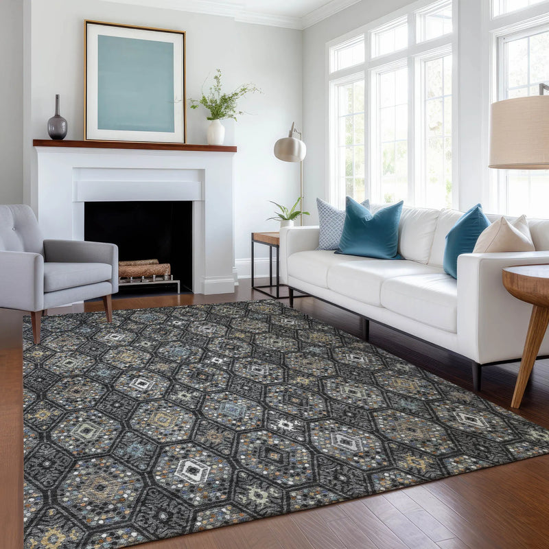8' X 10' Black And Charcoal Geometric Washable Indoor Outdoor Area Rug Homeroots Outdoor