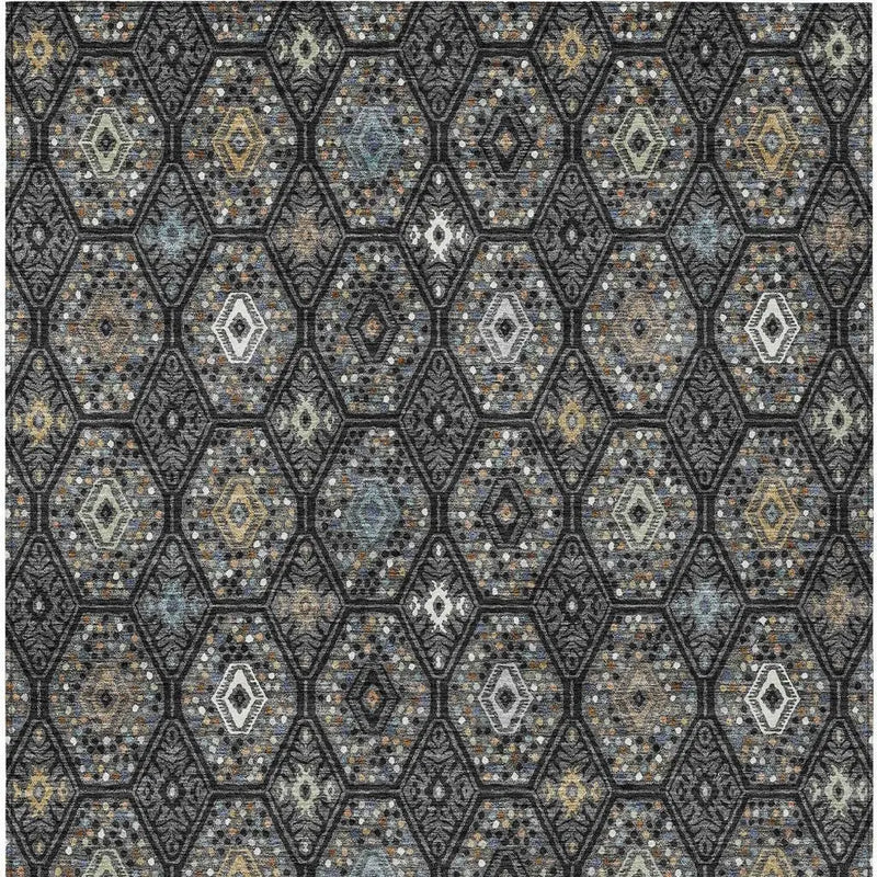 8' X 10' Black And Charcoal Geometric Washable Indoor Outdoor Area Rug Homeroots Outdoor