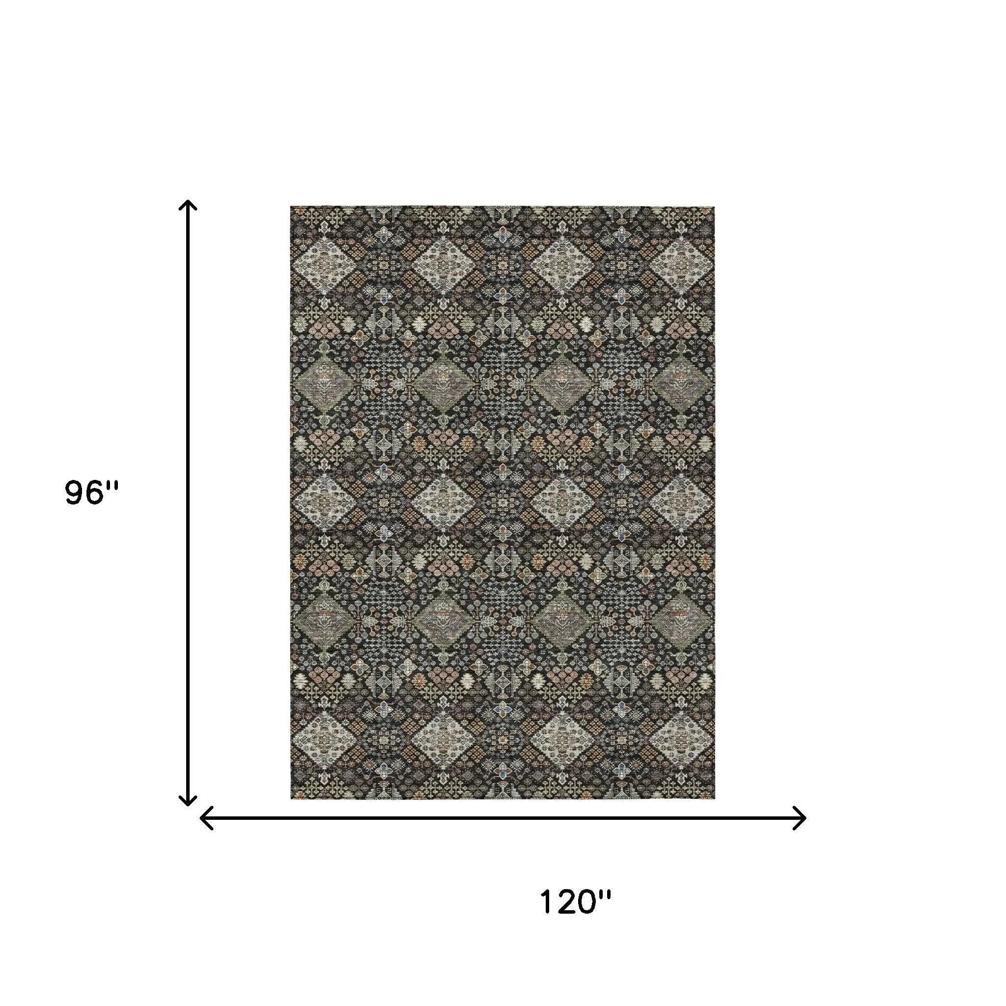 8' X 10' Black And Charcoal Geometric Washable Indoor Outdoor Area Rug Homeroots Outdoor