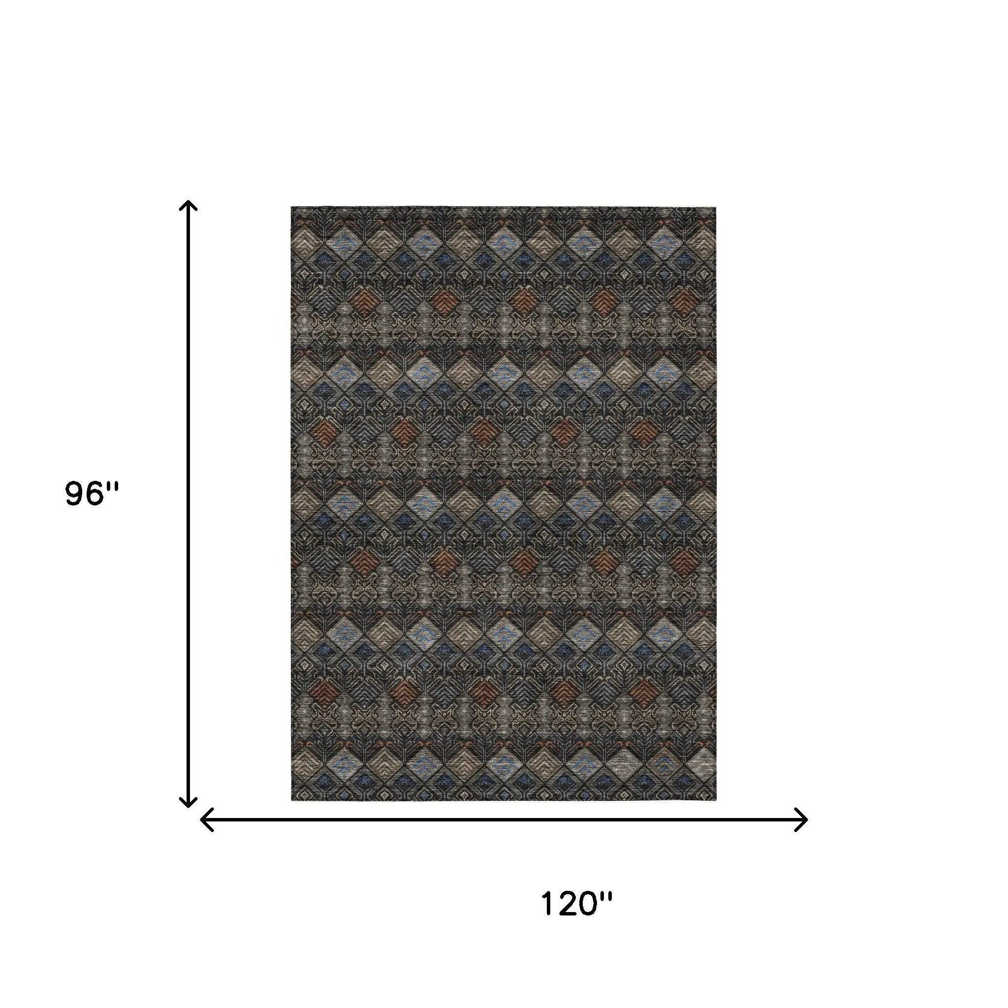 8' X 10' Black And Charcoal Geometric Washable Indoor Outdoor Area Rug Homeroots Outdoor