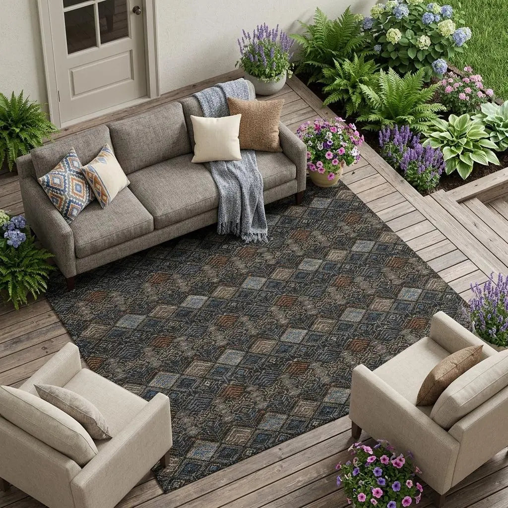 8' X 10' Black And Charcoal Geometric Washable Indoor Outdoor Area Rug Homeroots Outdoor