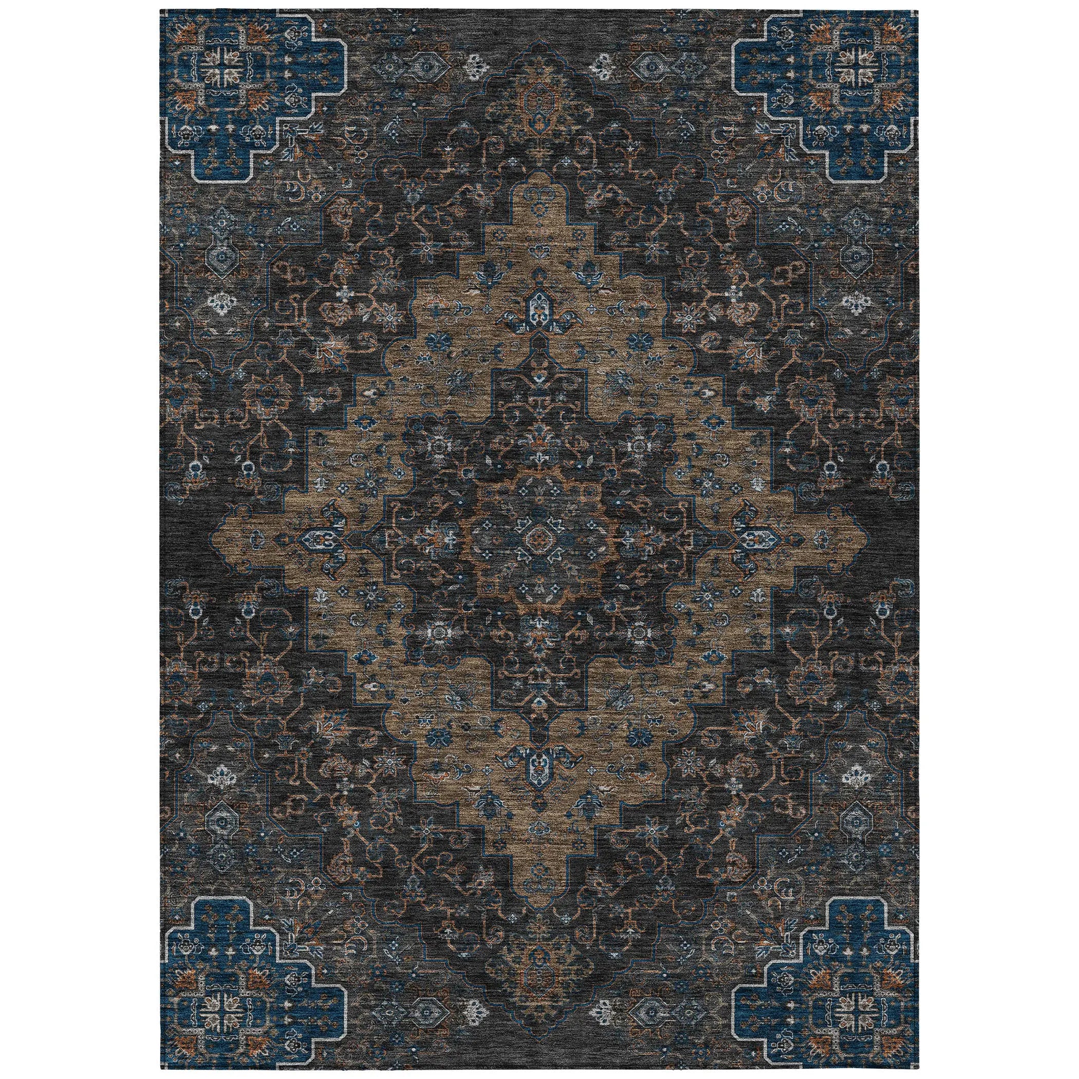 8' X 10' Black And Chocolate Medallion Washable Indoor Outdoor Area Rug Homeroots Outdoor