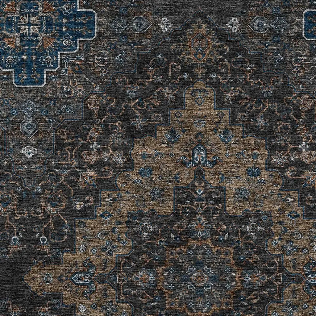8' X 10' Black And Chocolate Medallion Washable Indoor Outdoor Area Rug Homeroots Outdoor