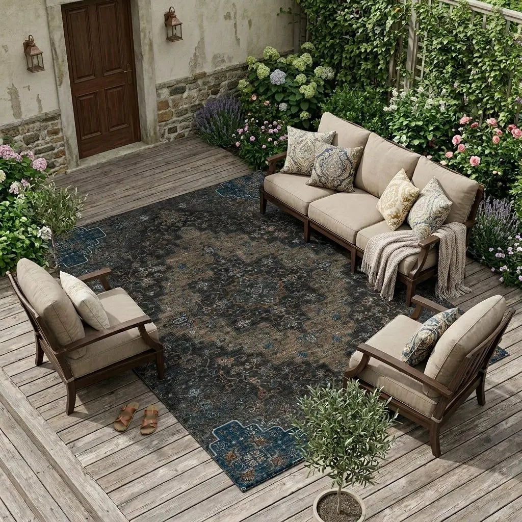 8' X 10' Black And Chocolate Medallion Washable Indoor Outdoor Area Rug Homeroots Outdoor