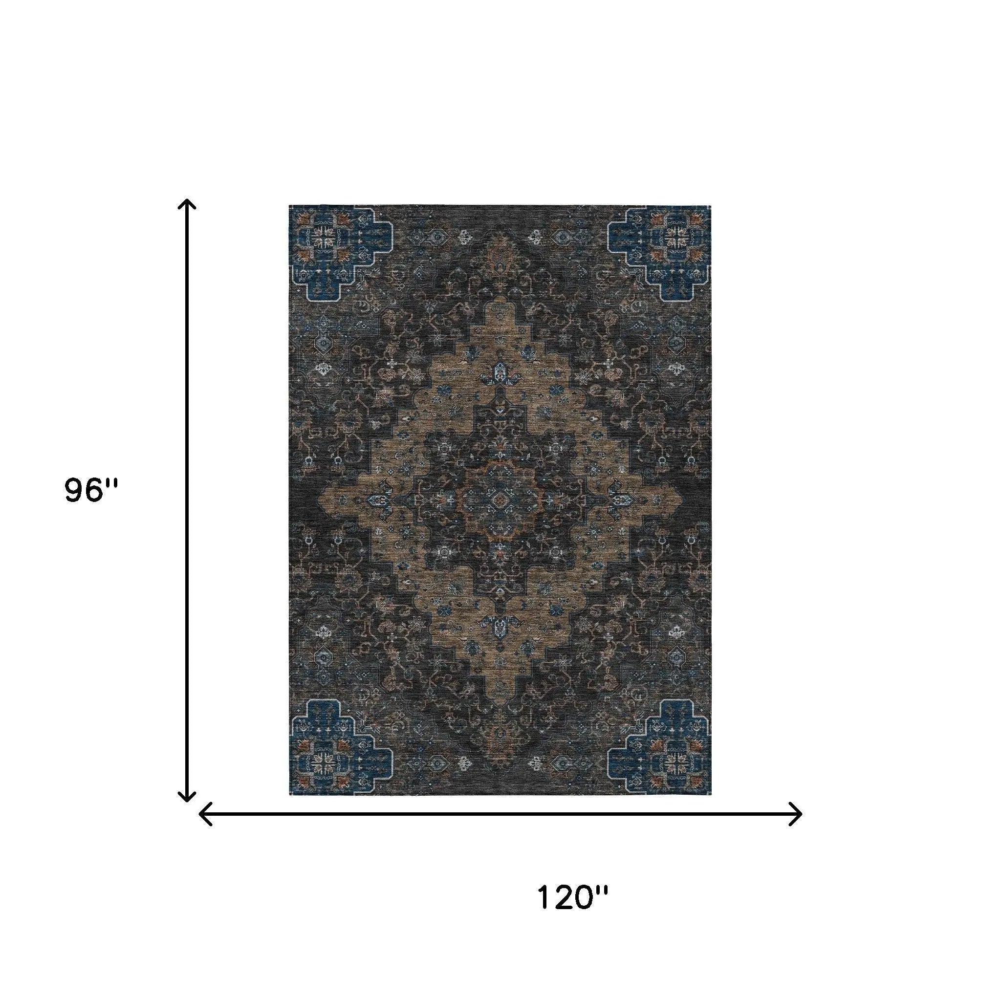 8' X 10' Black And Chocolate Medallion Washable Indoor Outdoor Area Rug Homeroots Outdoor