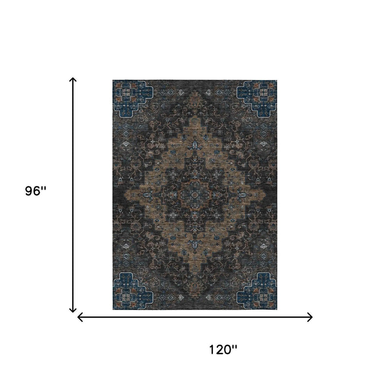 8' X 10' Black And Chocolate Medallion Washable Indoor Outdoor Area Rug Homeroots Outdoor