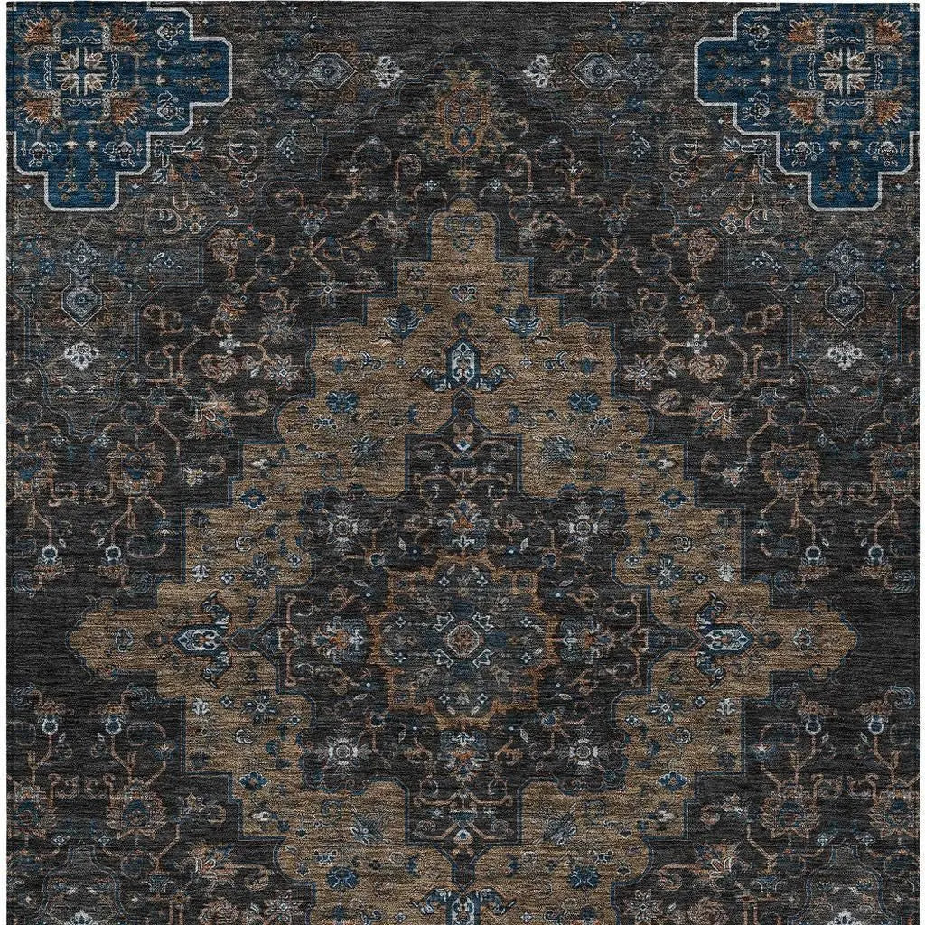 8' X 10' Black And Chocolate Medallion Washable Indoor Outdoor Area Rug Homeroots Outdoor