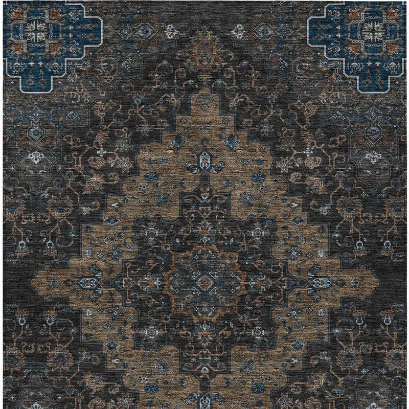 8' X 10' Black And Chocolate Medallion Washable Indoor Outdoor Area Rug Homeroots Outdoor