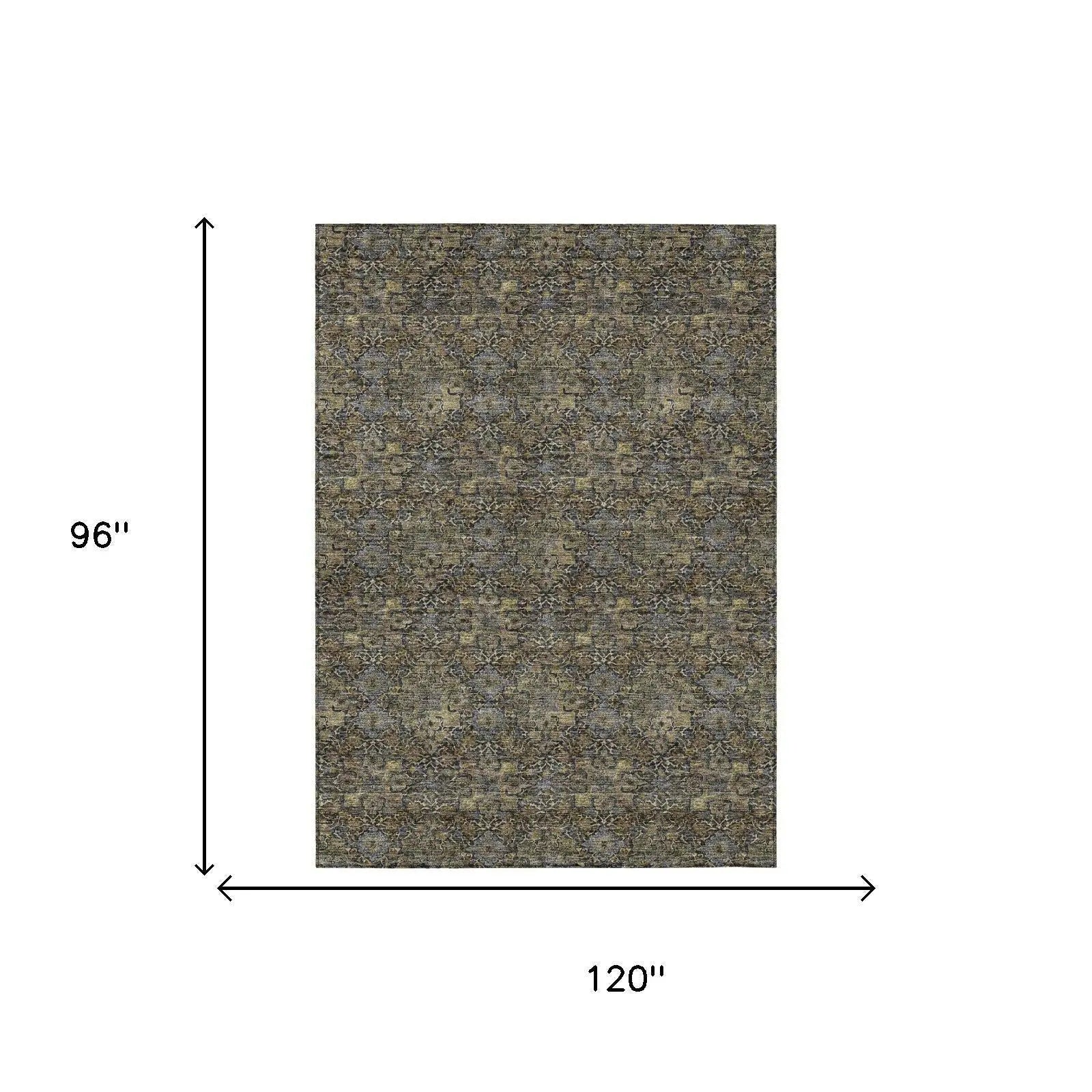 8' X 10' Black And Coffee Damask Washable Indoor Outdoor Area Rug Homeroots Outdoor