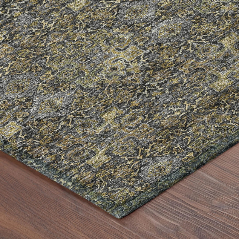 8' X 10' Black And Coffee Damask Washable Indoor Outdoor Area Rug Homeroots Outdoor