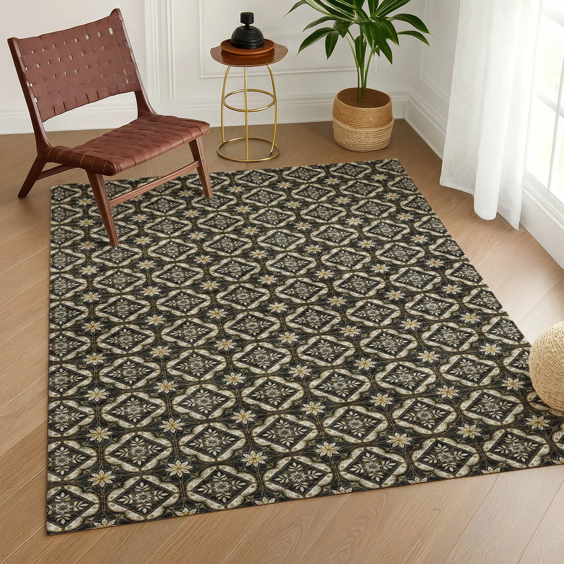 8' X 10' Black And Coffee Geometric Washable Indoor Outdoor Area Rug Homeroots Outdoor