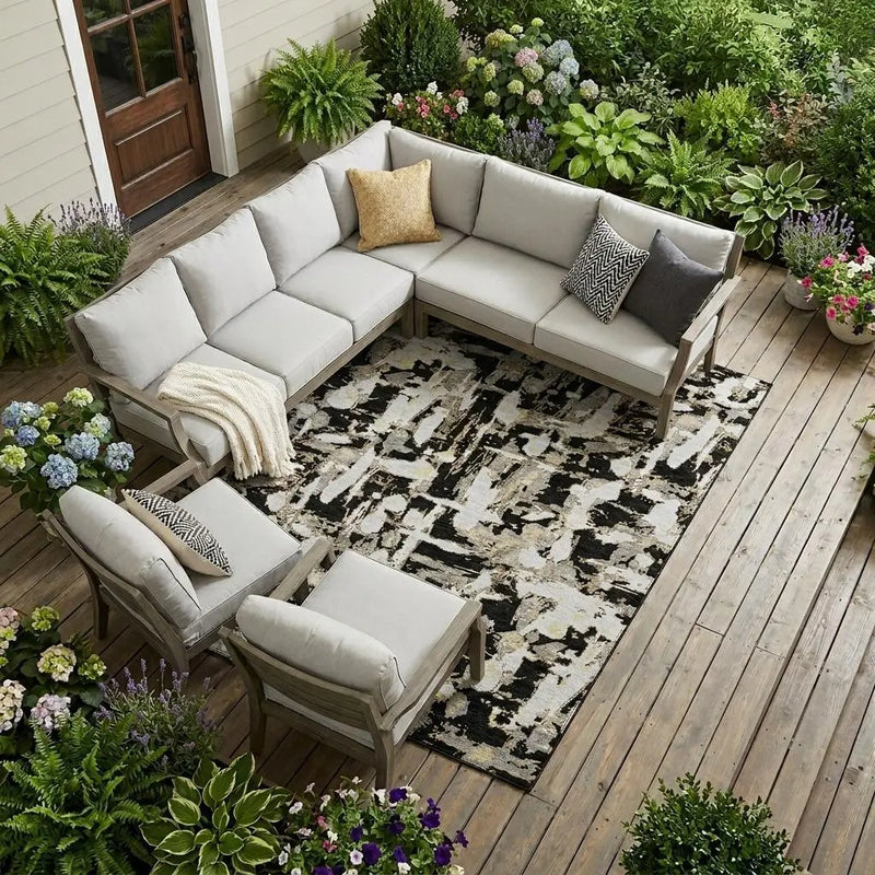 8' X 10' Black And Copper Abstract Washable Indoor Outdoor Area Rug Homeroots Outdoor