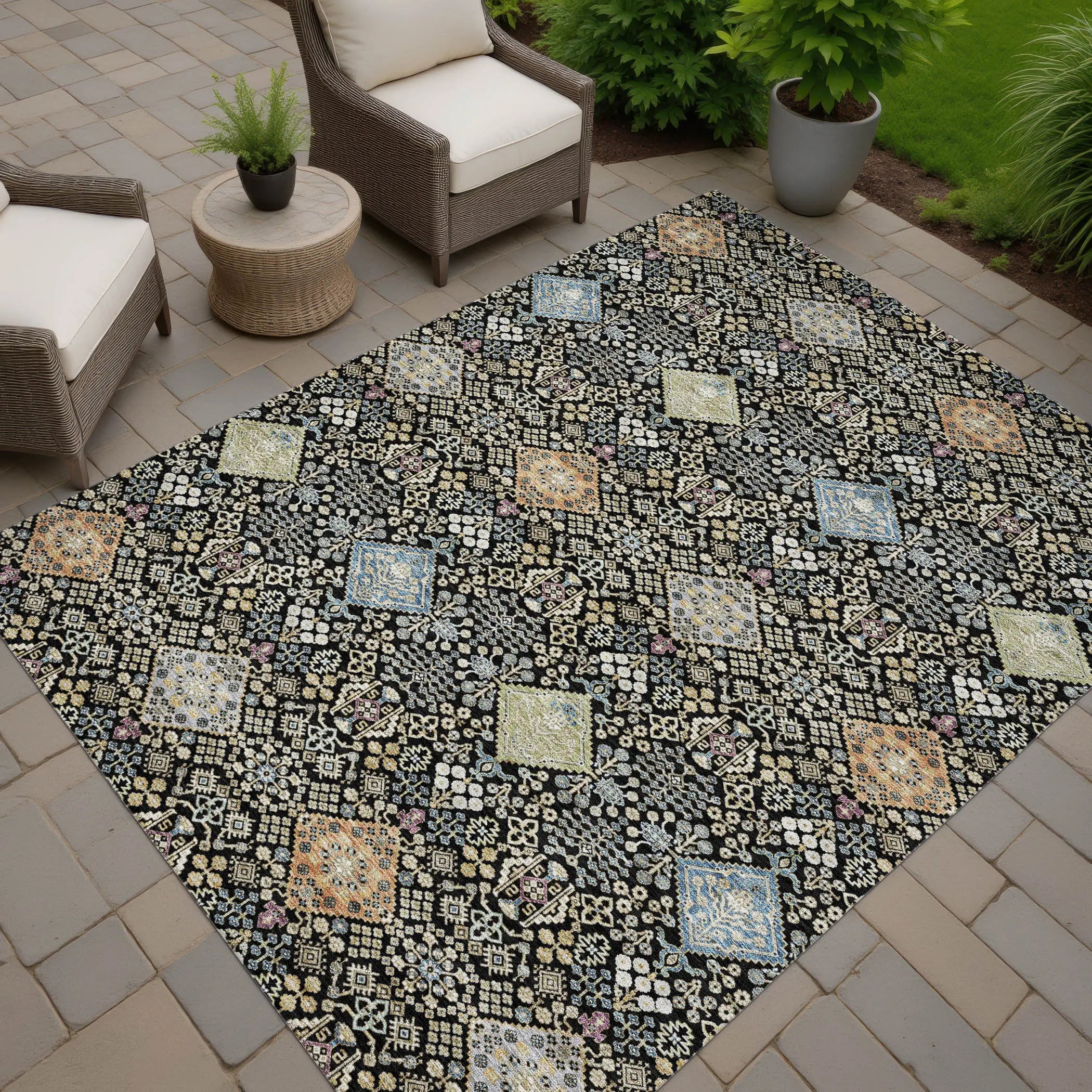 8' X 10' Black And Copper Oriental Washable Indoor Outdoor Area Rug Homeroots Outdoor