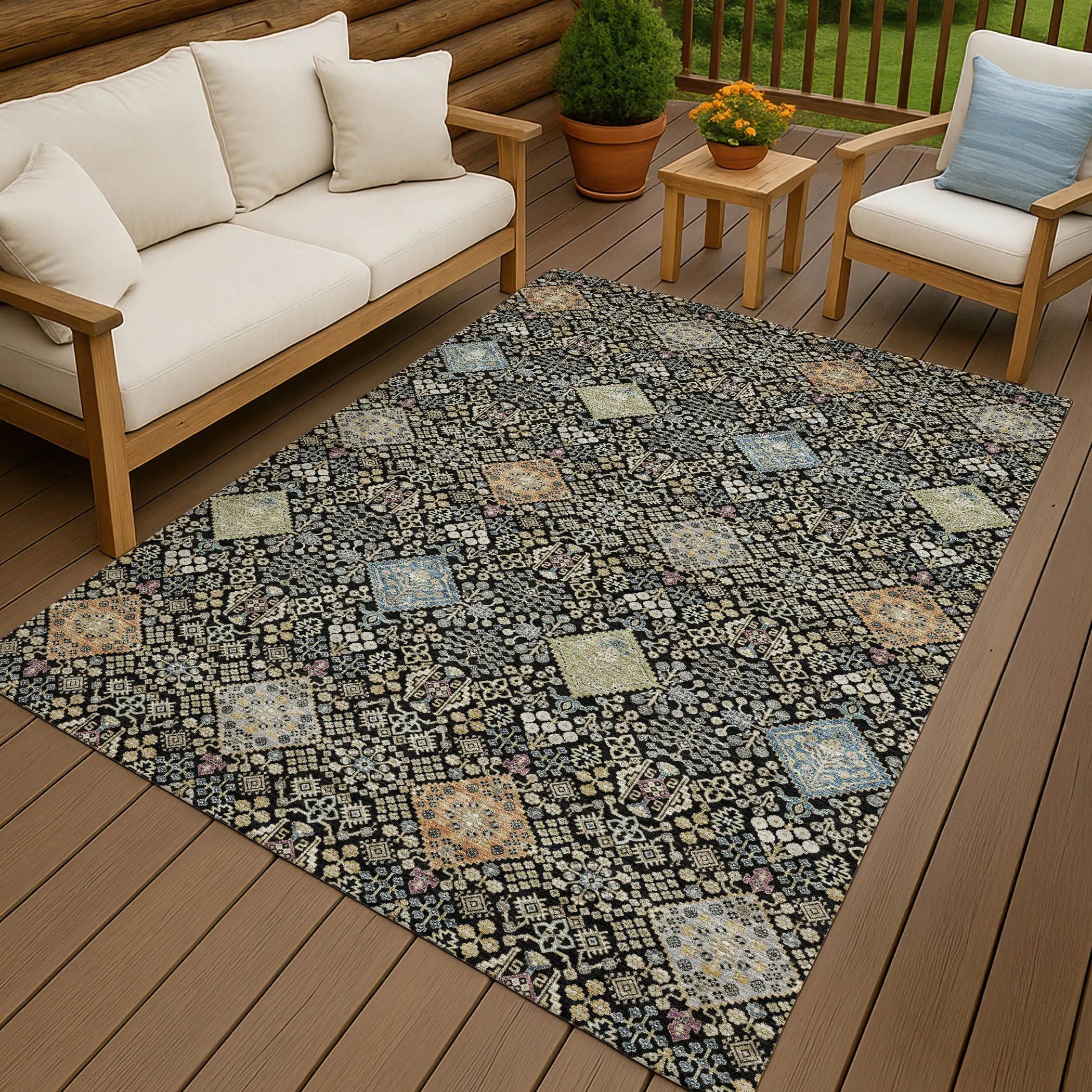 8' X 10' Black And Copper Oriental Washable Indoor Outdoor Area Rug Homeroots Outdoor