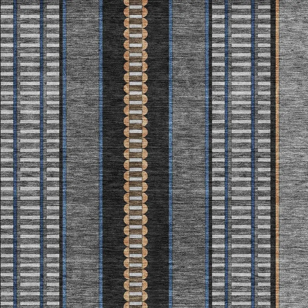 8' X 10' Black And Copper Striped Washable Indoor Outdoor Area Rug Homeroots Outdoor