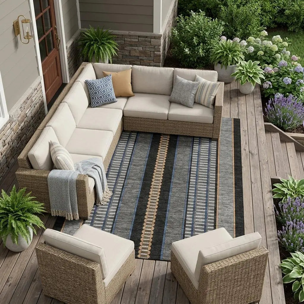 8' X 10' Black And Copper Striped Washable Indoor Outdoor Area Rug Homeroots Outdoor