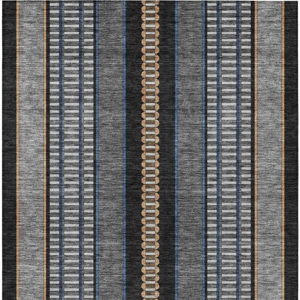 8' X 10' Black And Copper Striped Washable Indoor Outdoor Area Rug Homeroots Outdoor