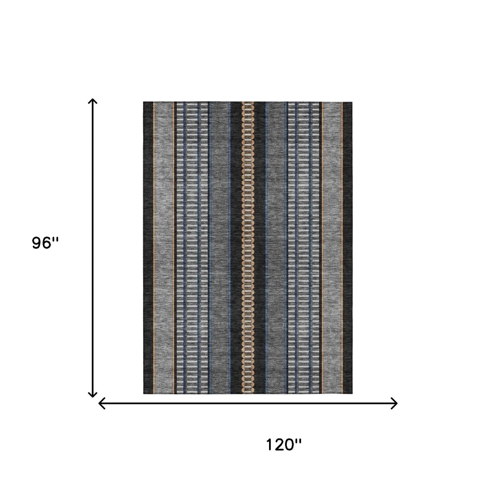 8' X 10' Black And Copper Striped Washable Indoor Outdoor Area Rug Homeroots Outdoor
