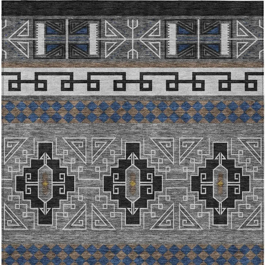 8' X 10' Black And Copper Tribal Washable Indoor Outdoor Area Rug Homeroots Outdoor