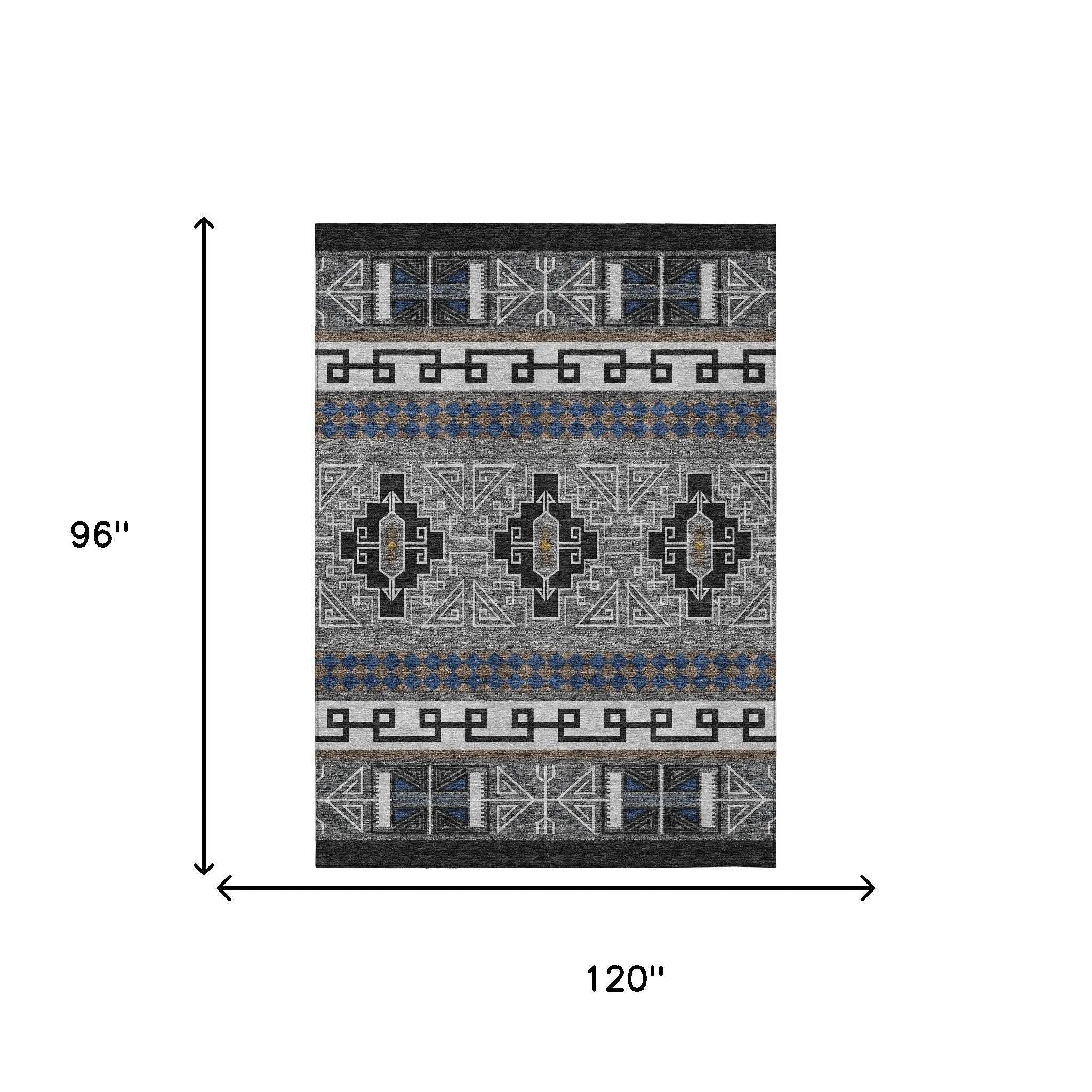 8' X 10' Black And Copper Tribal Washable Indoor Outdoor Area Rug Homeroots Outdoor