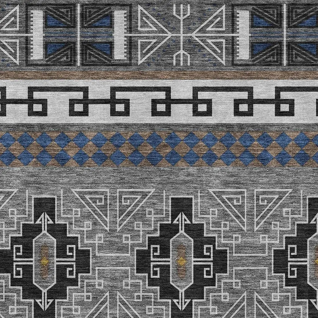 8' X 10' Black And Copper Tribal Washable Indoor Outdoor Area Rug Homeroots Outdoor