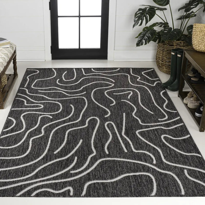 8' X 10' Black And Cream Abstract Indoor Outdoor Area Rug Homeroots Outdoor