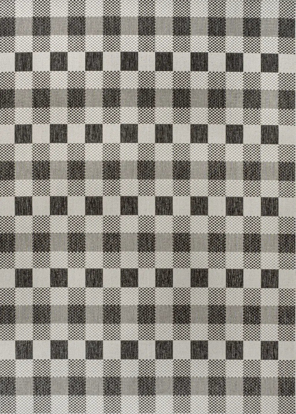 8' X 10' Black And Cream Geometric Indoor Outdoor Area Rug - GreatEagleInc