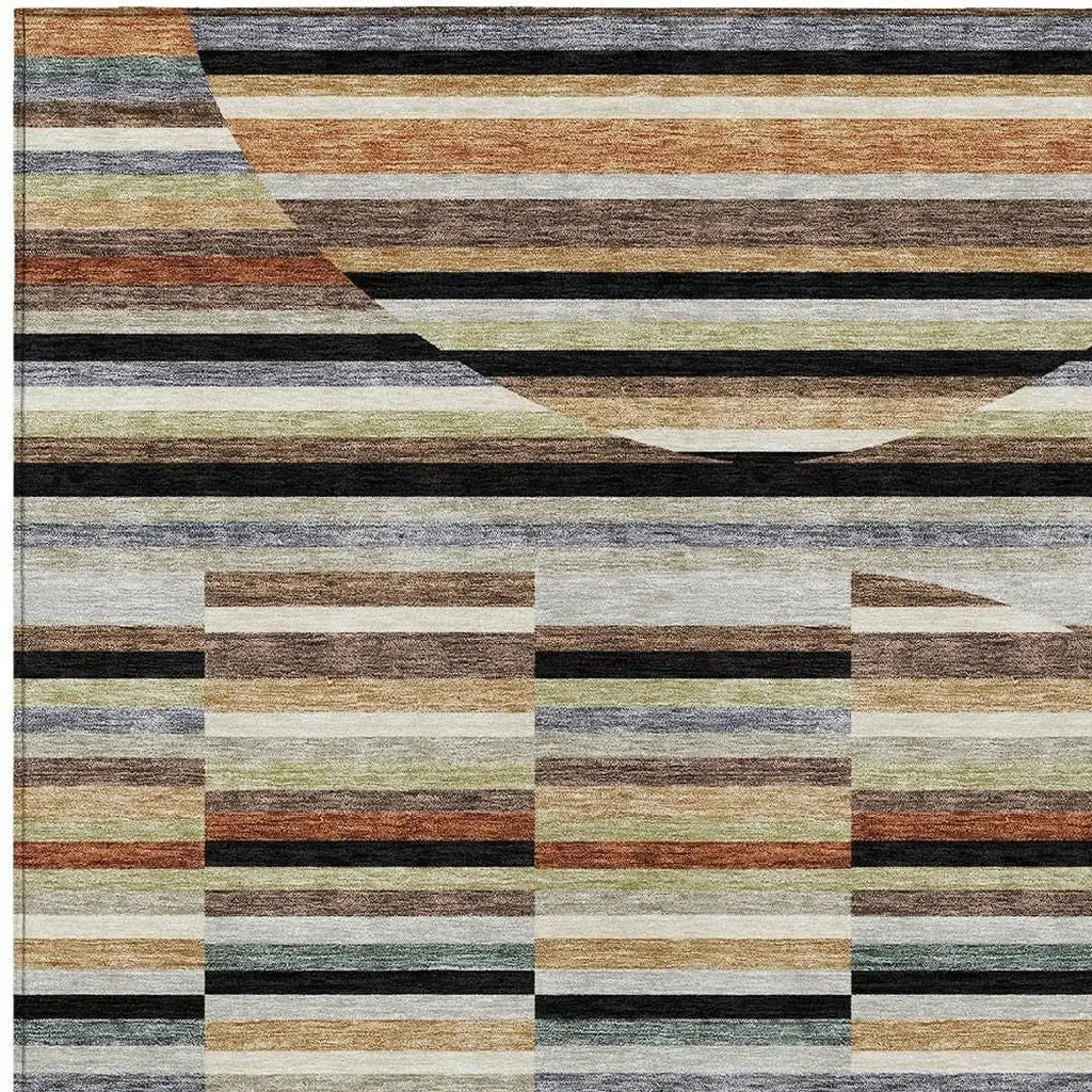 8' X 10' Black And Gold Striped Washable Indoor Outdoor Area Rug Homeroots Outdoor