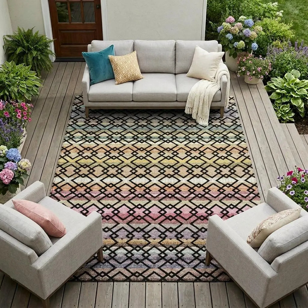 8' X 10' Black And Gold Striped Washable Indoor Outdoor Area Rug Homeroots Outdoor