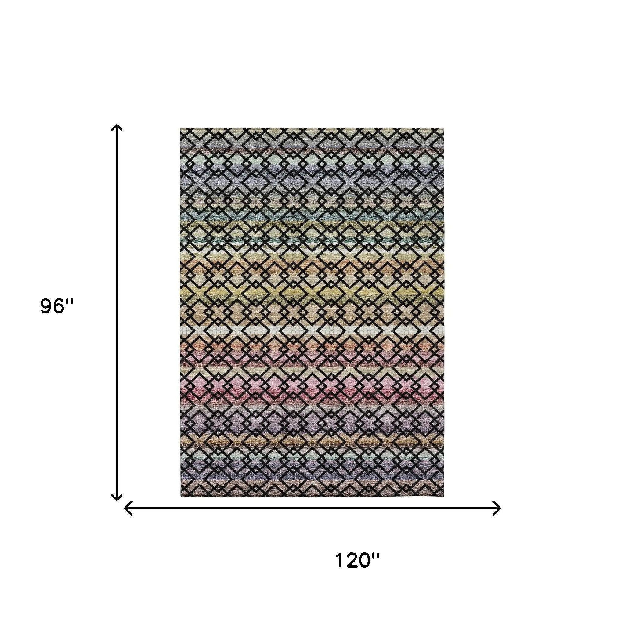 8' X 10' Black And Gold Striped Washable Indoor Outdoor Area Rug Homeroots Outdoor