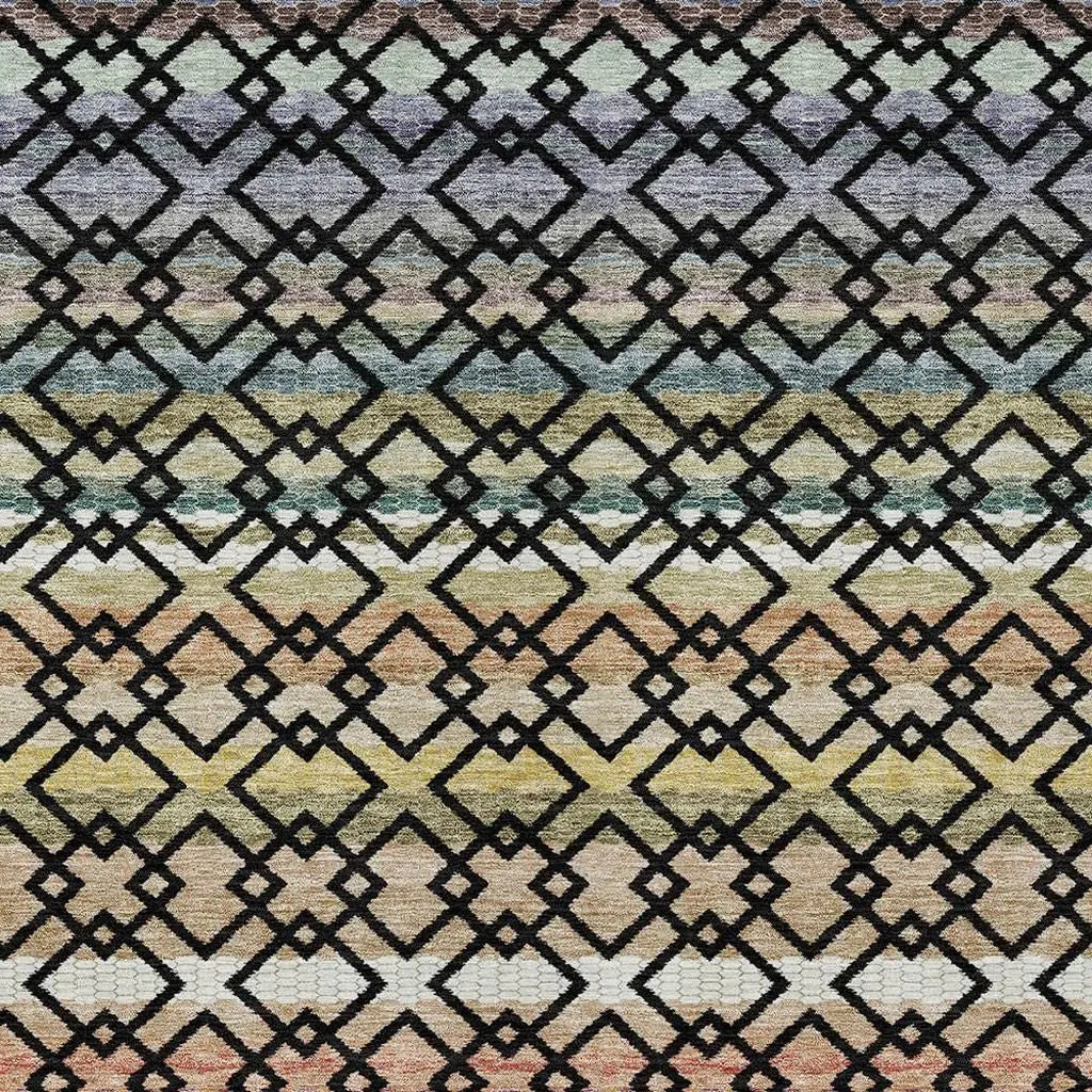 8' X 10' Black And Gold Striped Washable Indoor Outdoor Area Rug Homeroots Outdoor