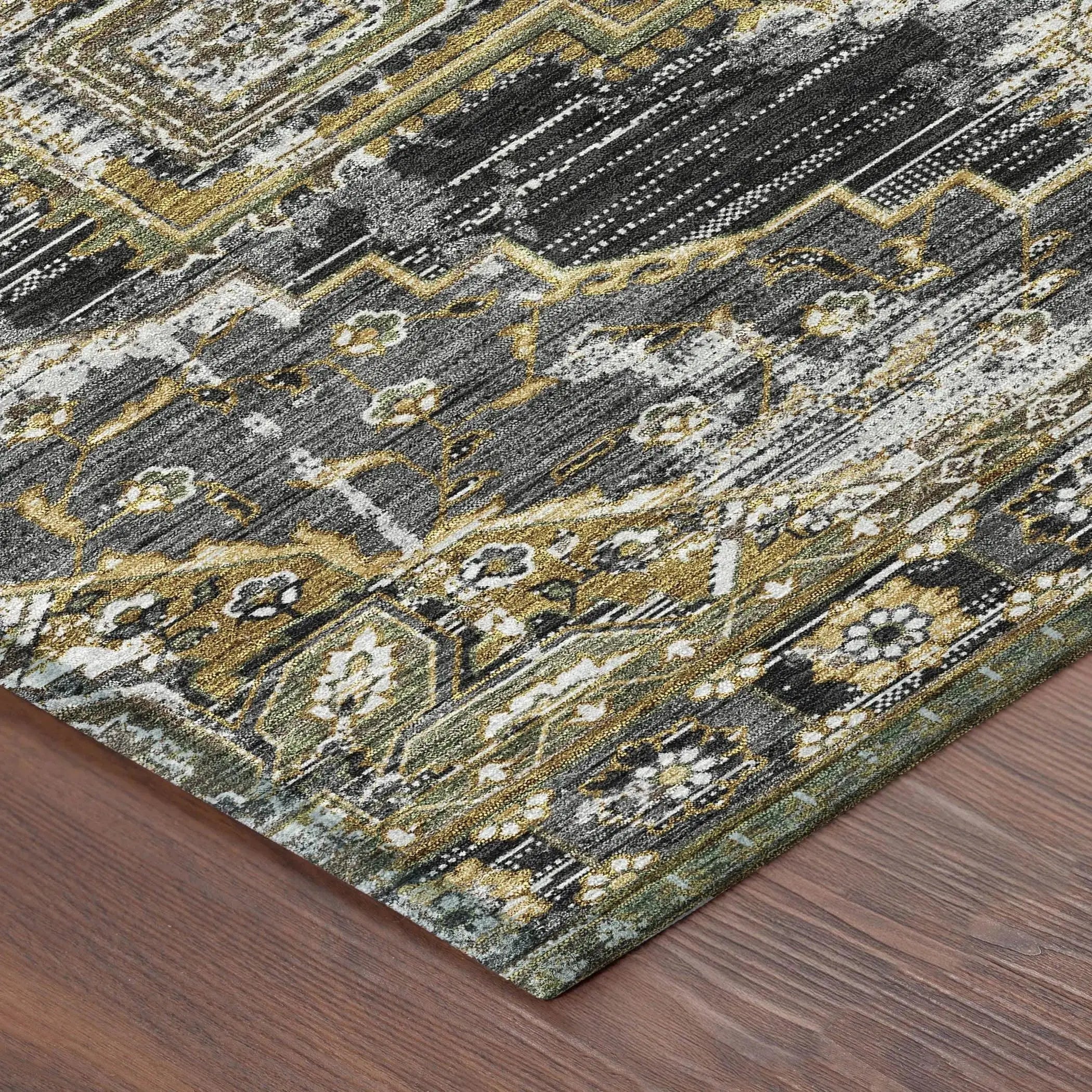 8' X 10' Black And Granite Gray Oriental Washable Indoor Outdoor Area Rug Homeroots Outdoor