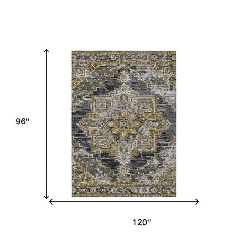 8' X 10' Black And Granite Gray Oriental Washable Indoor Outdoor Area Rug Homeroots Outdoor