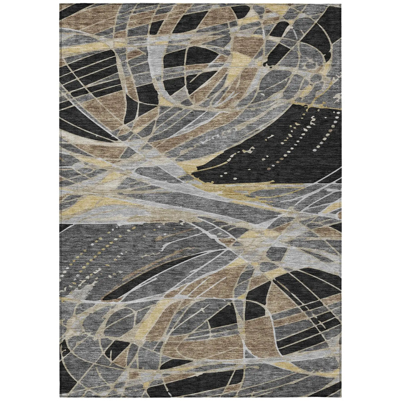 8' X 10' Black And Graphite Abstract Washable Indoor Outdoor Area Rug Homeroots Outdoor