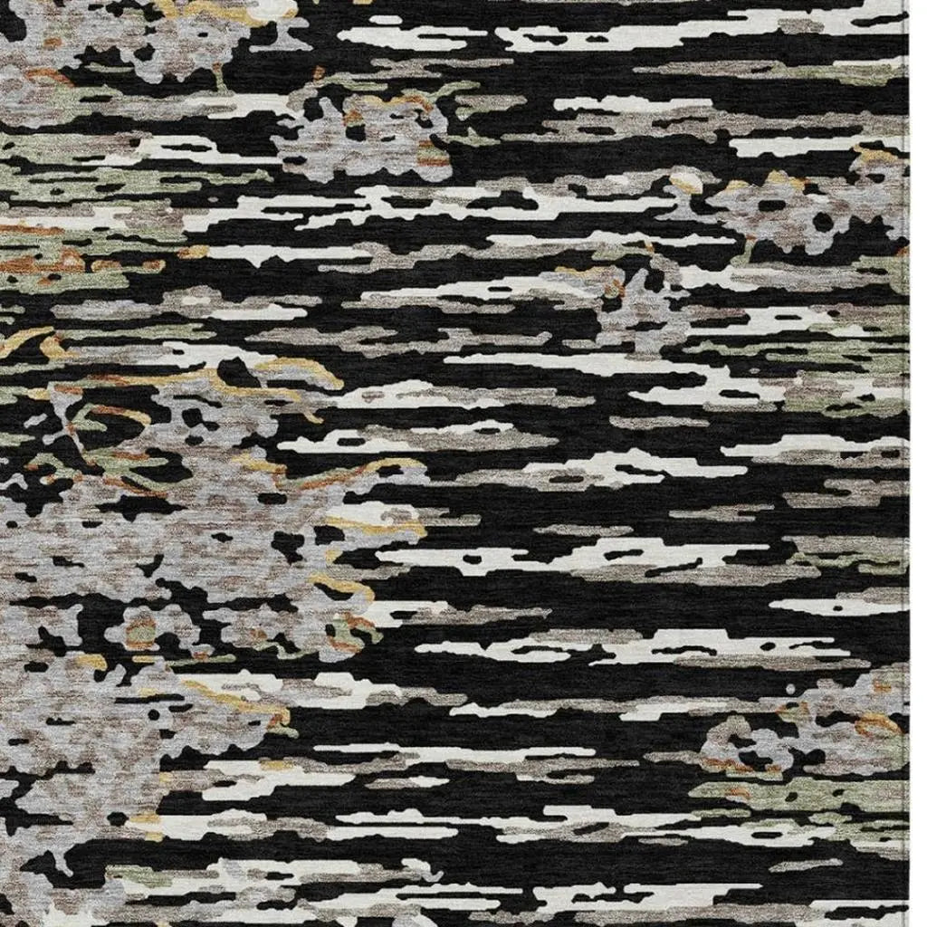 8' X 10' Black And Graphite Abstract Washable Indoor Outdoor Area Rug Homeroots Outdoor