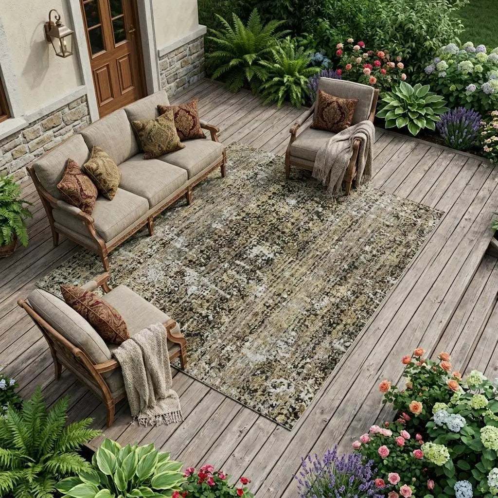 8' X 10' Black And Graphite Abstract Washable Indoor Outdoor Area Rug Homeroots Outdoor
