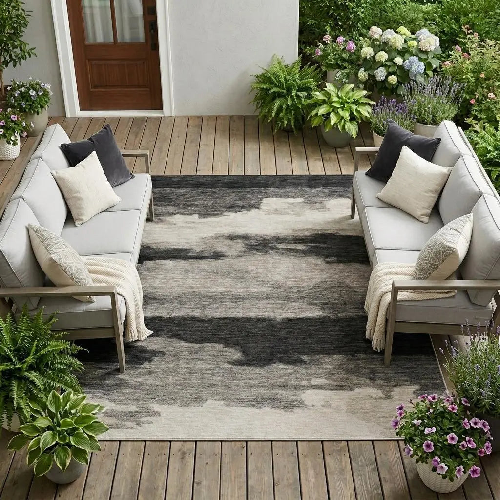 8' X 10' Black And Graphite Abstract Washable Indoor Outdoor Area Rug Homeroots Outdoor
