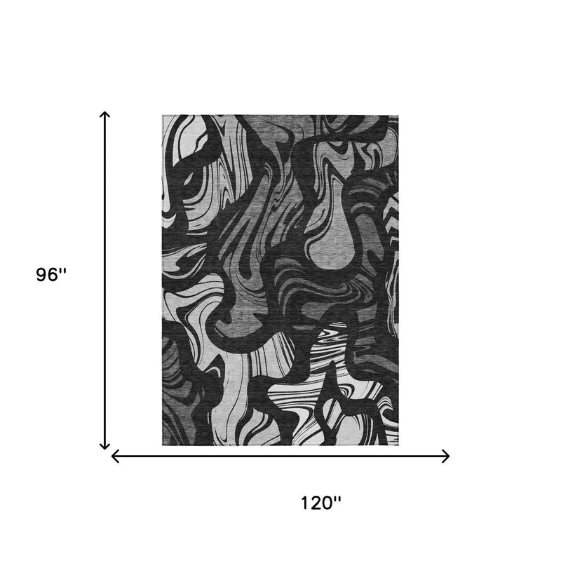 8' X 10' Black And Graphite Abstract Washable Indoor Outdoor Area Rug Homeroots Outdoor