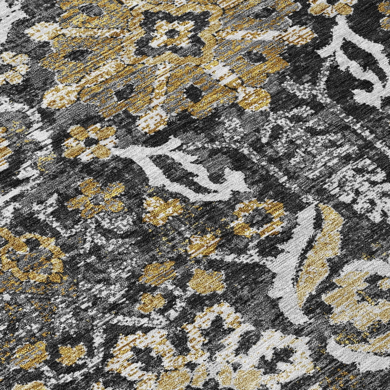 8' X 10' Black And Graphite Damask Washable Indoor Outdoor Area Rug Homeroots Outdoor