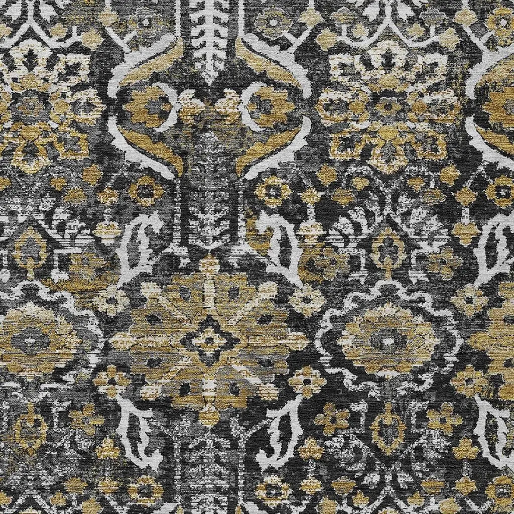 8' X 10' Black And Graphite Damask Washable Indoor Outdoor Area Rug Homeroots Outdoor