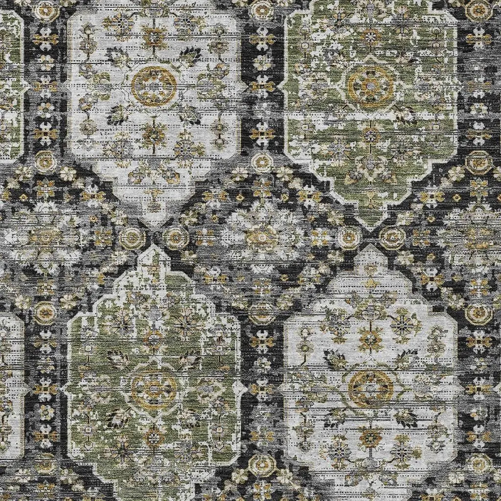 8' X 10' Black And Graphite Damask Washable Indoor Outdoor Area Rug Homeroots Outdoor