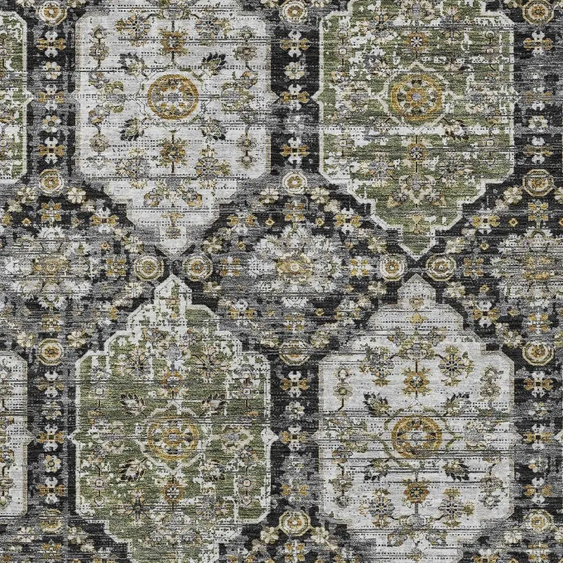 8' X 10' Black And Graphite Damask Washable Indoor Outdoor Area Rug Homeroots Outdoor