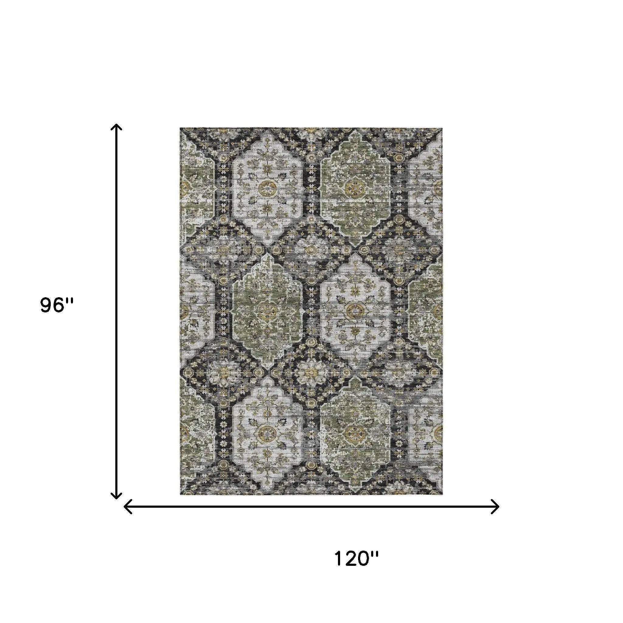 8' X 10' Black And Graphite Damask Washable Indoor Outdoor Area Rug Homeroots Outdoor