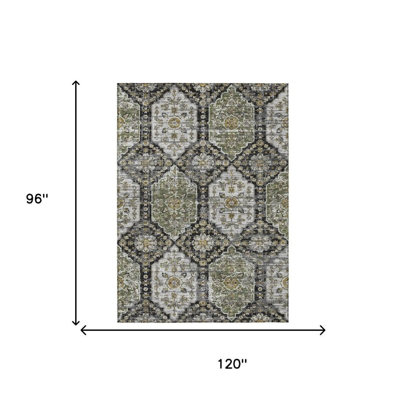 8' X 10' Black And Graphite Damask Washable Indoor Outdoor Area Rug Homeroots Outdoor