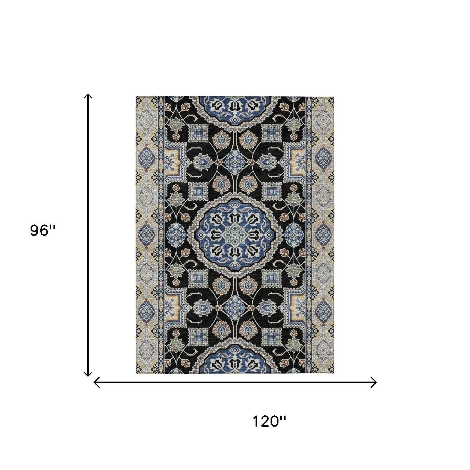 8' X 10' Black And Graphite Floral Medallion Washable Indoor Outdoor Area Rug Homeroots Outdoor