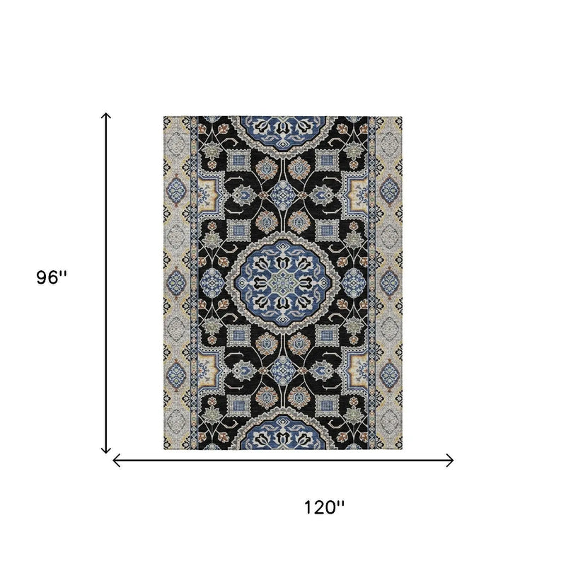 8' X 10' Black And Graphite Floral Medallion Washable Indoor Outdoor Area Rug Homeroots Outdoor