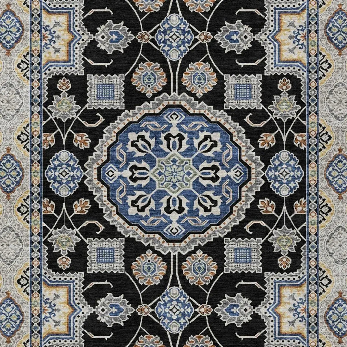 8' X 10' Black And Graphite Floral Medallion Washable Indoor Outdoor Area Rug Homeroots Outdoor